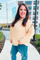 The Perfect Day Oatmeal Notched Neck Contrast Stitch Knit Hoodie (Open Pack)