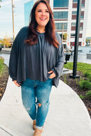 Casual Chic Charcoal V Neck Yoke Modal Knit Top (Open Pack)