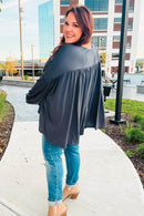 Casual Chic Charcoal V Neck Yoke Modal Knit Top (Open Pack)