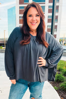 Casual Chic Charcoal V Neck Yoke Modal Knit Top (Open Pack)