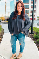 Casual Chic Charcoal V Neck Yoke Modal Knit Top (Open Pack)