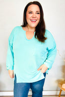 Eyes On You Seafoam Mineral Wash Rib Notch Neck Pocket Top (Open Pack)