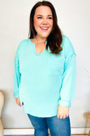 Eyes On You Seafoam Mineral Wash Rib Notch Neck Pocket Top (Open Pack)