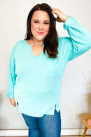 Eyes On You Seafoam Mineral Wash Rib Notch Neck Pocket Top (Open Pack)