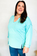 Eyes On You Seafoam Mineral Wash Rib Notch Neck Pocket Top (Open Pack)