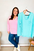 Eyes On You Seafoam Mineral Wash Rib Notch Neck Pocket Top (Open Pack)