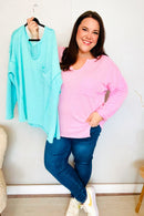 Eyes On You Seafoam Mineral Wash Rib Notch Neck Pocket Top (Open Pack)