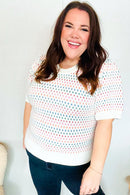 Spread Joy Ivory & Multicolor Jacquard Bubble Sleeve Sweater (Open Pack)