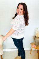 Spread Joy Ivory & Multicolor Jacquard Bubble Sleeve Sweater (Open Pack)