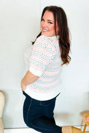 Spread Joy Ivory & Multicolor Jacquard Bubble Sleeve Sweater (Open Pack)