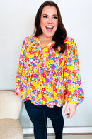Chasing Dreams Ribbon Tie Bow Babydoll Puff Elastic Sleeve Floral Top (Open Pack)