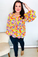 Chasing Dreams Ribbon Tie Bow Babydoll Puff Elastic Sleeve Floral Top (Open Pack)