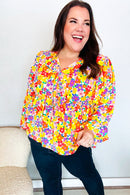 Chasing Dreams Ribbon Tie Bow Babydoll Puff Elastic Sleeve Floral Top (Open Pack)
