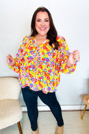 Chasing Dreams Ribbon Tie Bow Babydoll Puff Elastic Sleeve Floral Top (Open Pack)
