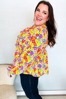 Chasing Dreams Ribbon Tie Bow Babydoll Puff Elastic Sleeve Floral Top (Open Pack)