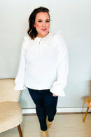Eyes On You Ivory Ribbon Tie Bow Square Neck Ruffle Bubble Sleeve Blouse (Open Pack)