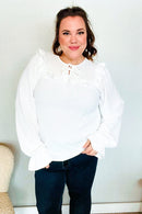 Eyes On You Ivory Ribbon Tie Bow Square Neck Ruffle Bubble Sleeve Blouse (Open Pack)