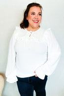 Eyes On You Ivory Ribbon Tie Bow Square Neck Ruffle Bubble Sleeve Blouse (Open Pack)