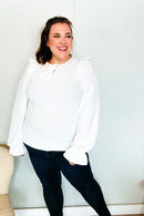 Eyes On You Ivory Ribbon Tie Bow Square Neck Ruffle Bubble Sleeve Blouse (Open Pack)