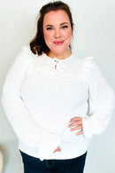 Eyes On You Ivory Ribbon Tie Bow Square Neck Ruffle Bubble Sleeve Blouse (Open Pack)