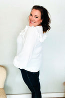 Eyes On You Ivory Ribbon Tie Bow Square Neck Ruffle Bubble Sleeve Blouse (Open Pack)