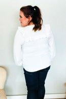Eyes On You Ivory Ribbon Tie Bow Square Neck Ruffle Bubble Sleeve Blouse (Open Pack)