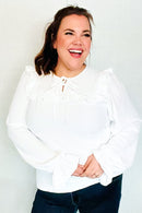Eyes On You Ivory Ribbon Tie Bow Square Neck Ruffle Bubble Sleeve Blouse (Open Pack)