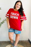 Stand Out Red "TOUCHDOWN" Sequin Bubble Sleeve Game Day Top (Open Pack)