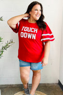 Stand Out Red "TOUCHDOWN" Sequin Bubble Sleeve Game Day Top (Open Pack)