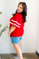 Stand Out Red "TOUCHDOWN" Sequin Bubble Sleeve Game Day Top (Open Pack)
