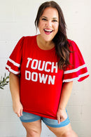 Stand Out Red "TOUCHDOWN" Sequin Bubble Sleeve Game Day Top (Open Pack)