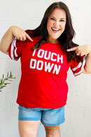 Stand Out Red "TOUCHDOWN" Sequin Bubble Sleeve Game Day Top (Open Pack)