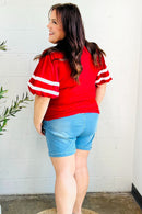 Stand Out Red "TOUCHDOWN" Sequin Bubble Sleeve Game Day Top (Open Pack)