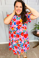 Love Found Pink Floral Smocked Ruffle Sleeve Tiered Dress (Open Pack)