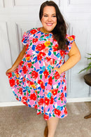 Love Found Pink Floral Smocked Ruffle Sleeve Tiered Dress (Open Pack)
