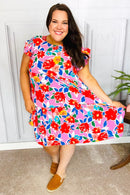 Love Found Pink Floral Smocked Ruffle Sleeve Tiered Dress (Open Pack)