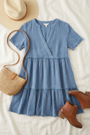 Blue Cotton Tiered Dress