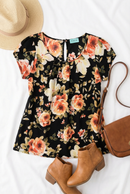 Black Floral Woven Top