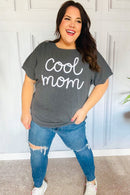 Take A Bow Charcoal "Cool Mom" Embroidery Pop-Up Rib Dolman Top (Open Pack)