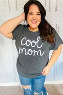 Take A Bow Charcoal "Cool Mom" Embroidery Pop-Up Rib Dolman Top (Open Pack)