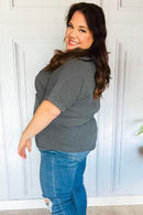 Take A Bow Charcoal "Cool Mom" Embroidery Pop-Up Rib Dolman Top (Open Pack)