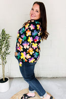 Be Bold Black Floral Hi-Lo Ruffle Sleeve Woven Top (Open Pack)