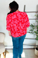 New Day Red Ribbon Bow Detail Floral Woven Blouse (Open Pack)