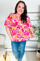 Find Love Pink/Yellow Floral Frill Balloon Short Sleeve Top (Open Pack)