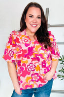 Find Love Pink/Yellow Floral Frill Balloon Short Sleeve Top (Open Pack)