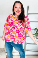 Find Love Pink/Yellow Floral Frill Balloon Short Sleeve Top (Open Pack)