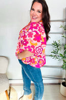 Find Love Pink/Yellow Floral Frill Balloon Short Sleeve Top (Open Pack)