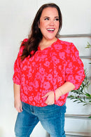 New Day Red Ribbon Bow Detail Floral Woven Blouse (Open Pack)