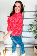 New Day Red Ribbon Bow Detail Floral Woven Blouse (Open Pack)