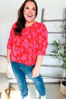 New Day Red Ribbon Bow Detail Floral Woven Blouse (Open Pack)